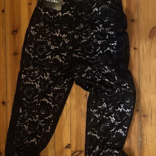 Decoro lace jumpsuit black with blue lining, one size