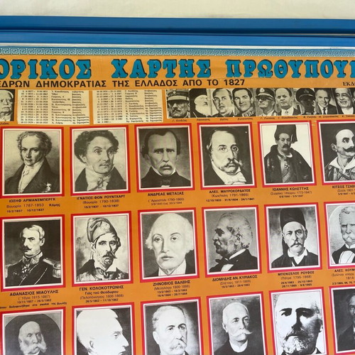 Political-historical map of Greek prime ministers, kings and presidents used 1827-1990