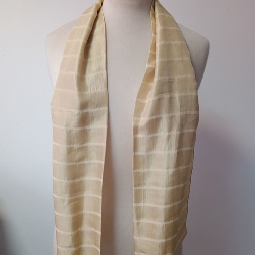 Women's long silk scarf used, beige soufli fabric