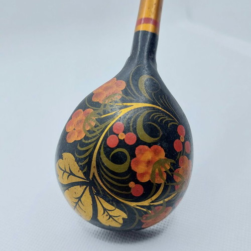 Vintage Russian wooden spoon Khokhloma handpainted used