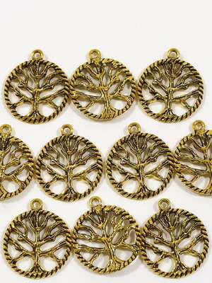 Tree of Life metal motifs set of 10, 21mm, new, gold/black antique