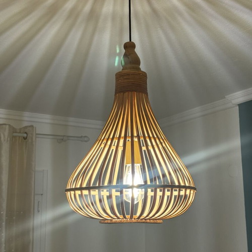 Ceiling light in bamboo and wood, brown beige tones