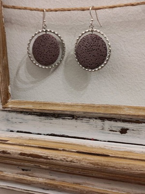 Earrings with lava stones new, silver color