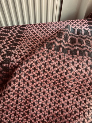 Handwoven wool runner rug, burgundy, mosaic weave