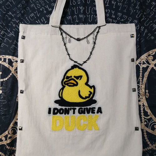 Handmade shoulder tote bag with duck punch needle design, new