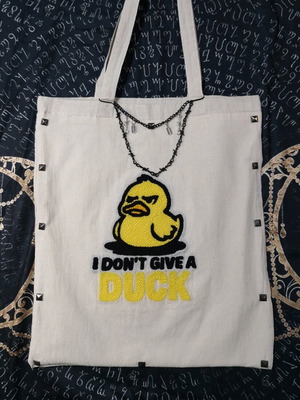 Χειροποίητη tote bag ώμου με παπάκι και σχέδιο punch needle, καινούργια