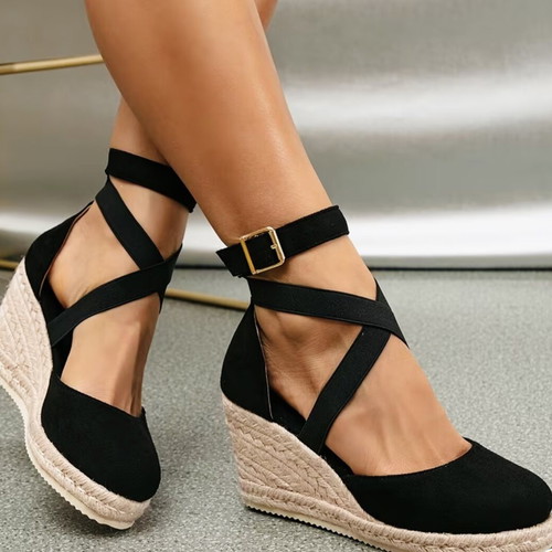 Black platform espadrille sandals new, size 37