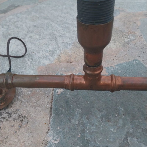 Handmade copper pipe ceiling light used, square with E27 socket