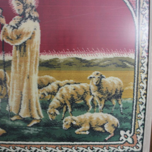 Silk prayer rug like new with Jesus Christ theme and frame
