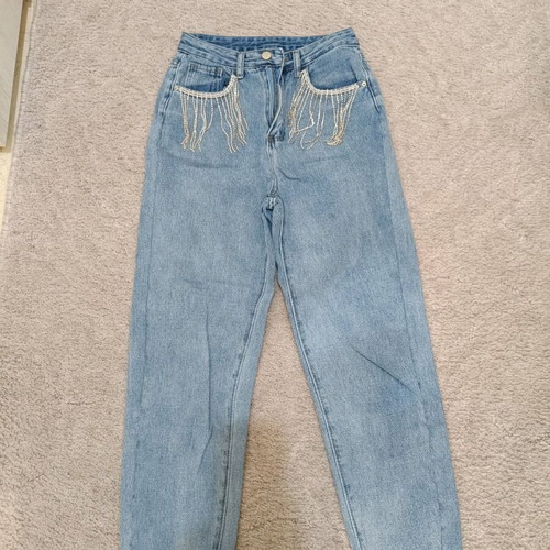 Jeans with rhinestone fringes on pockets xsmall like new