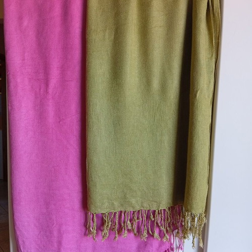 Cotton pashminas scarves, fuchsia and olive green