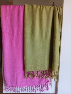Cotton pashminas scarves, fuchsia and olive green