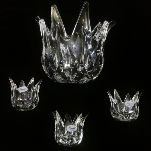 Rogaska Lotus bowl and three lead crystal candlesticks like new