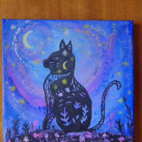 Handmade painting on canvas 20x20 cm "Cosmic Cat"