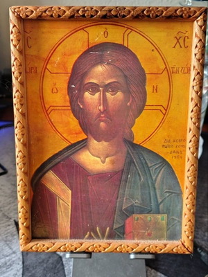 Jesus Christ Pantocrator icon like new with carved wooden frame