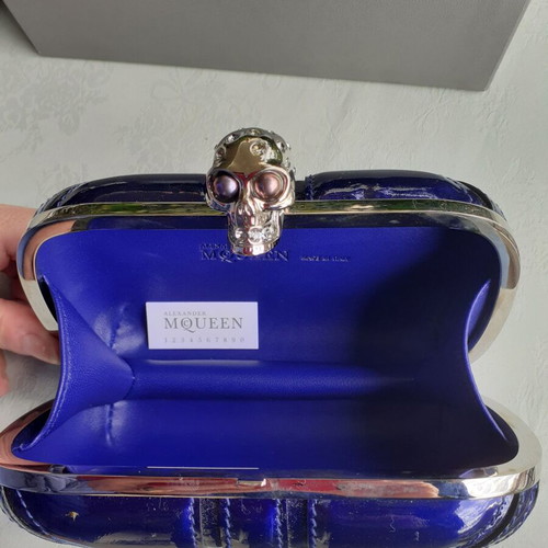 Alexander McQueen Union Jack Skull clutch cobalt blue new with box