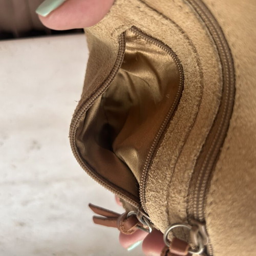 MNG by Mango Genuine Suede Coin Purse used, double zip, tan