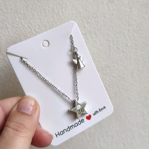 Lucky necklace with silver-plated star and angel, steel chain, new