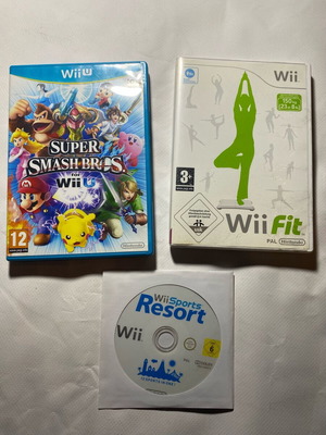 Wii and Wii U games used, Super Smash Bros, Wii Fit, Wii Sports Resort