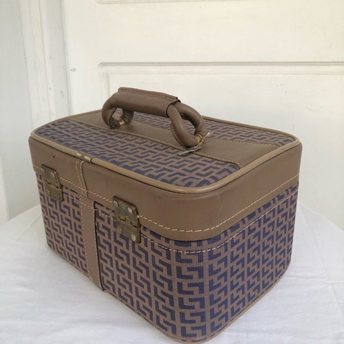 Vintage Europa vanity case used, blue and brown