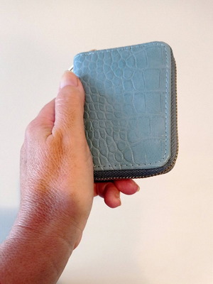 Small wallet new, faux crocodile leather, gray blue