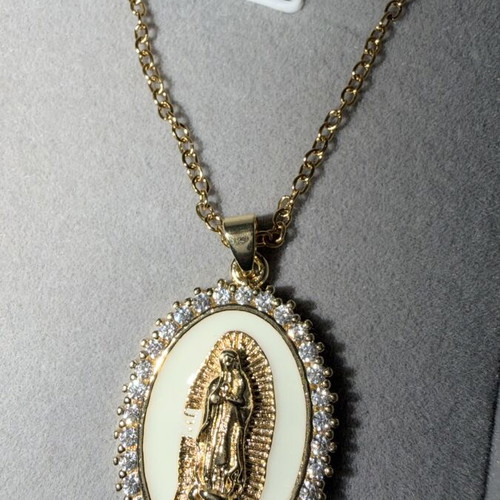 Our Lady of Guadalupe pendant necklace with cz stones and chain
