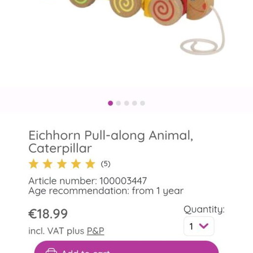 Eichhorn wooden pull along caterpillar like new