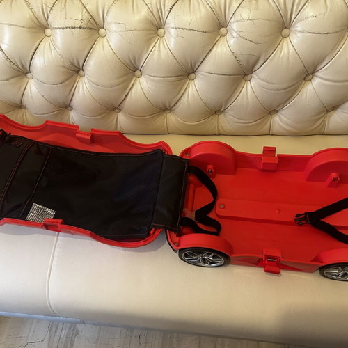 Children's car suitcase, red, 4 wheels, telescopic handle
