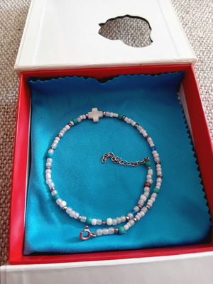 Anklet with 925 silver clasp, handmade with beads and cross, like new