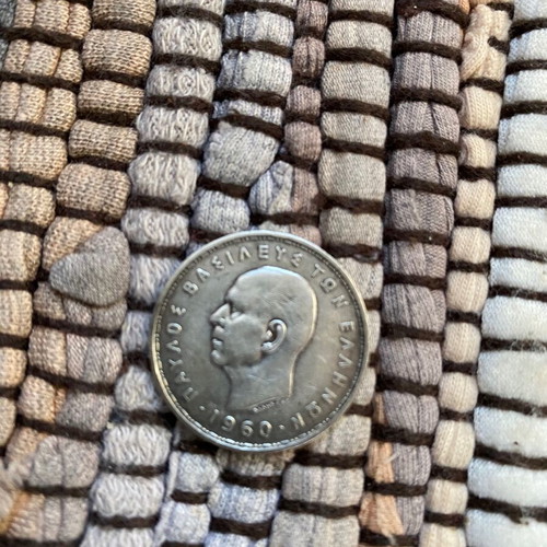 Greek silver collectible coin 20 drachmas 1960 used, King Pavlos I