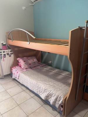 Bunk bed set with desk, shelves and storage, like new
