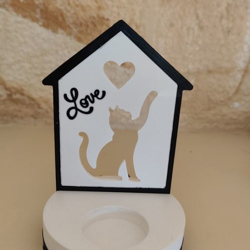 Handmade Cat Candle Holder Porcelain White Black