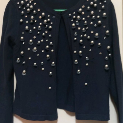 Cardigan used with pearls and rhinestones blue, size S