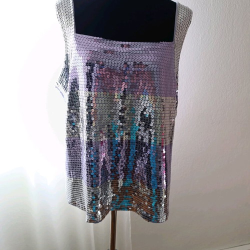 M.Asam Sleeveless Top with Sequins like new, purple and silver
