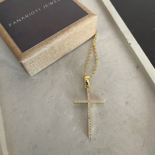 Cross gold plated steel new, white and gold color