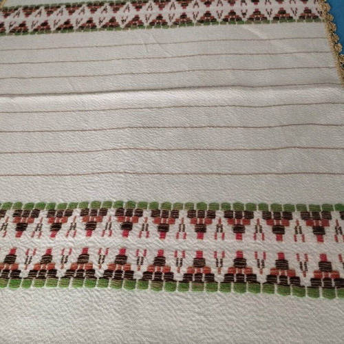Handmade Set of 2 Pieces Runner and Semen with Gold Thread Vintage 1960 like new
