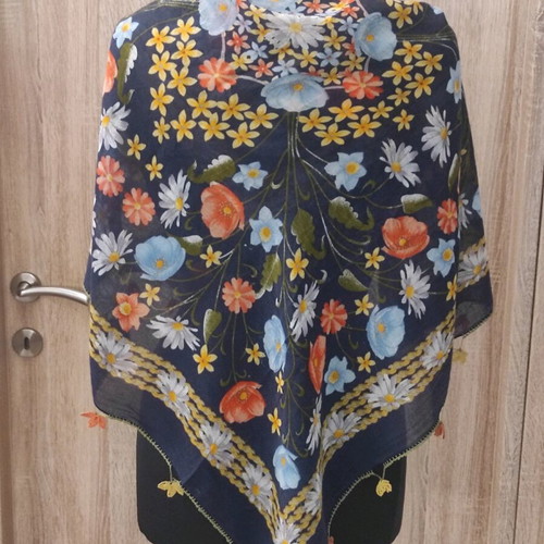 Vintage Turkish floral scarf used with handmade crochet edges