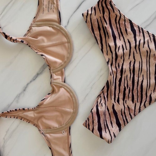 Faithfull the Brand swimsuit beige and black, like new, Small and X Small