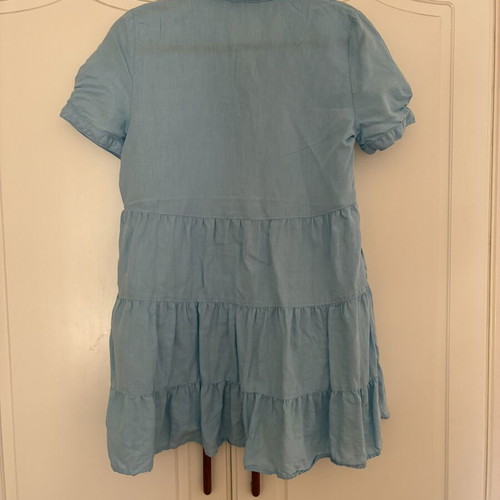 Zara Linen Viscose Light Blue Tiered Mini Dress like new