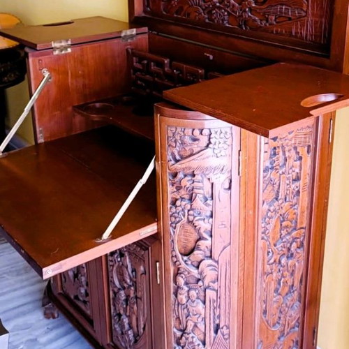 Vintage Chinese hand carved wooden bar used