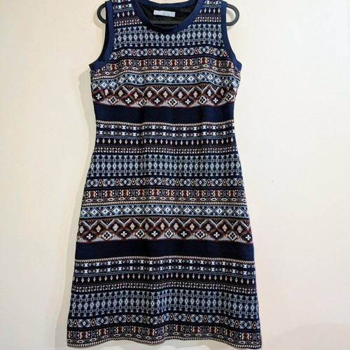 Knit dress with ethnic pattern navy size S 38 like new