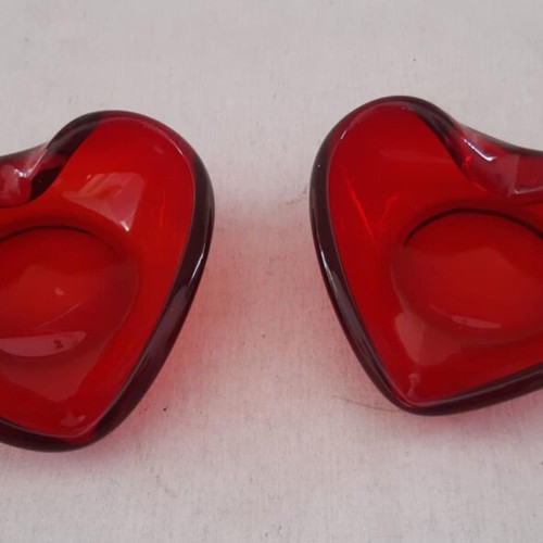 Ashtrays set of 2 red glass used