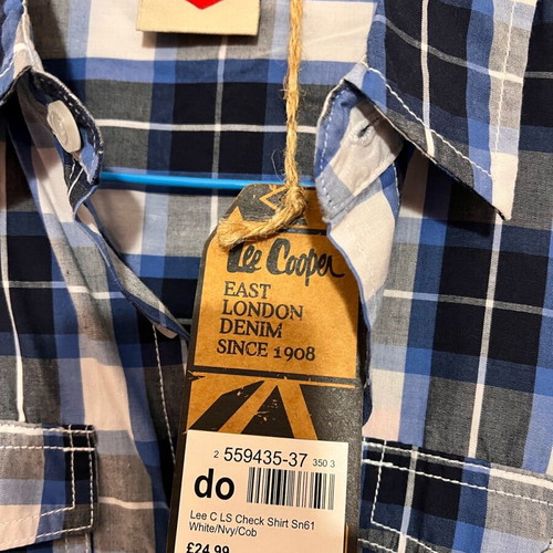 Lee Cooper Men's Checked Shirt Small New With Tags Black Blue