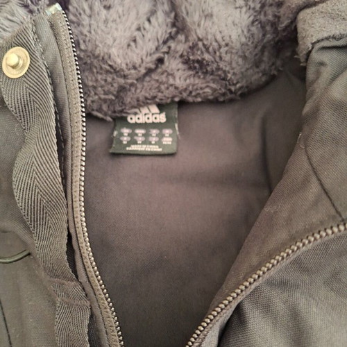 Adidas men's long jacket used with integrated hood and fur lining