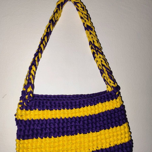 Crochet bag handmade shoulder bag from mako yarn yellow-purple new