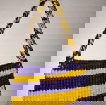 Crochet bag χειροποίητη πλεκτή τσάντα ώμου από νήματα μακό κιτρινο-μωβ Shoulder bag