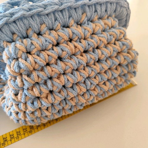 Handmade Crochet Clasp Bag Beige and Turquoise
