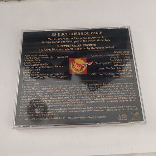 Ensemble Gilles Binchois & Dominique Vellard Les Escholiers De Paris CD album, folk