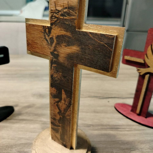Wooden Cross with Jesus Christ Engraving, New