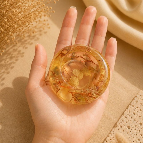 Resin Candle Holder Golden Autumn with Real Dried Flowers Handmade